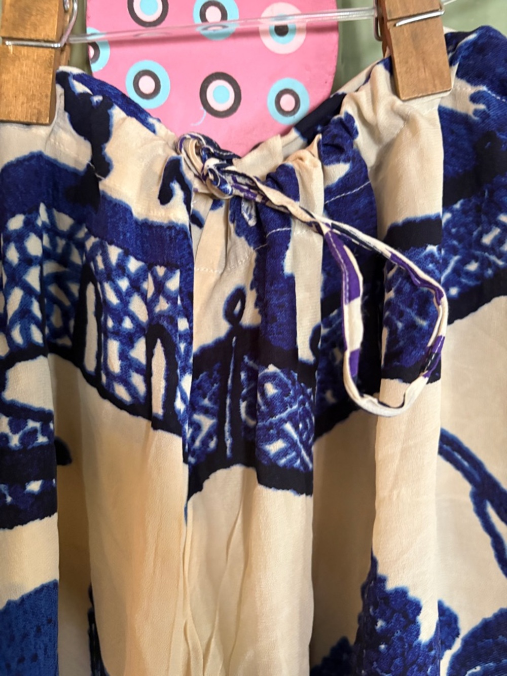 Wide Leg Printed Pants in Blue and Cream - Picture 2 of 6